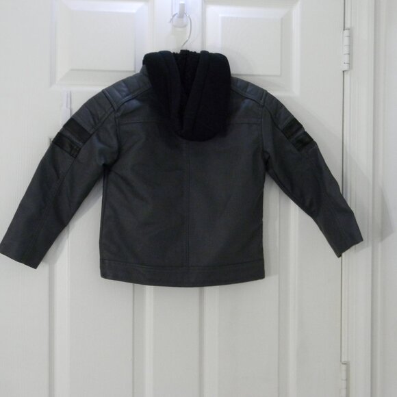 Distortion Faux Leather Boys Youth Moto Jacket Pockets Removable Hood NWT - Picture 2 of 6